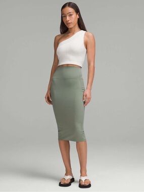 045. Lululemon Nulu Slim-Fit High-Rise Midi Skirt Grey Eucalyptus size 6